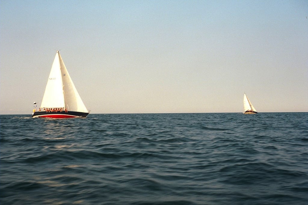 Sailboats as seen from the water in Martha's Vineyard. 