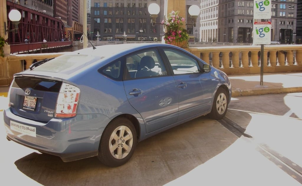 An I-GO CarSharing vehicle parked in Chicago's downtown. 