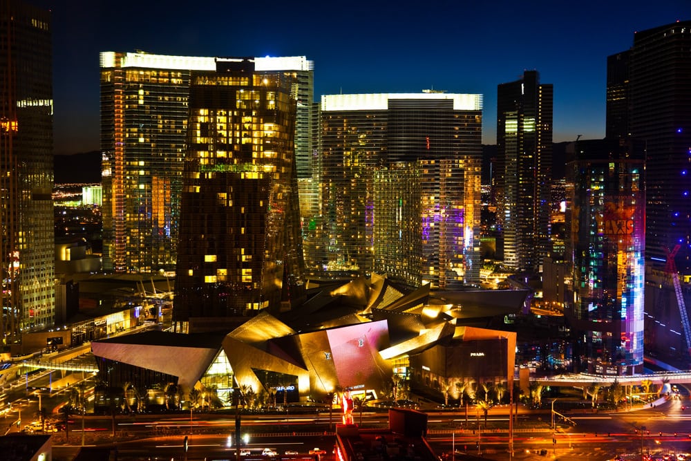 A view of Las Vegas' CityCenter complex at night. 