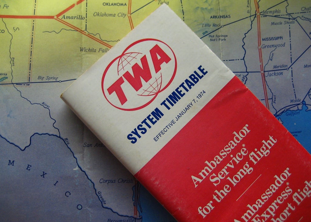 The TWA system timetable from 1974 looks fine, but US Airways' Scott Kirby argues that TWA got "out-competed" in the territory on the map in the background. 