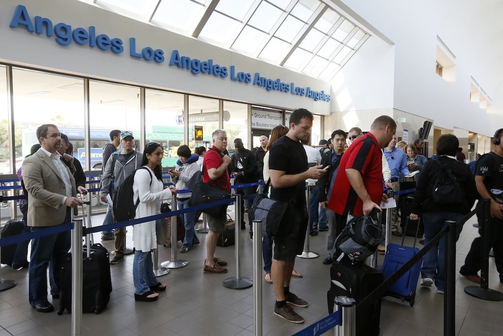 These travelers were standing in line at LAX in April. Will we see much more of this during the summer travel season? 