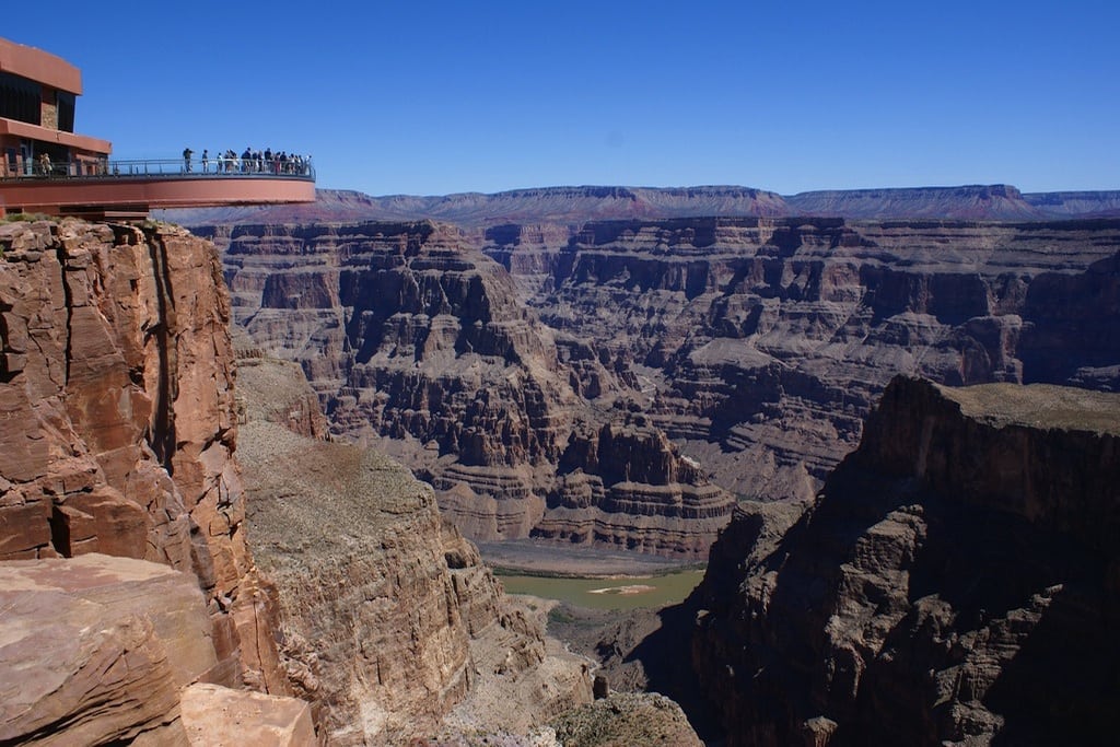 Tourists fill the Skywalk at Grand Canyon West Ridge. 