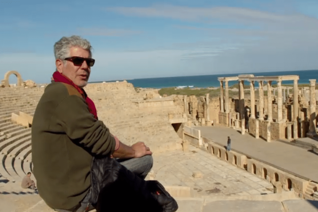 Bourdain soaks up the views in Leptis Magna, some of the most intact ruins of the Roman Empire. 