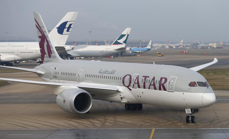 Qatar Airways new Boeing 787 Dreamliner taxis after arriving on it's inaugural flight to Heathrow Airport, west London. 