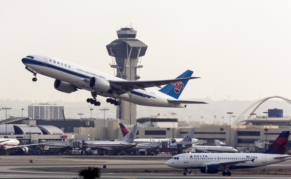 This Monday, April 22, 2013, file photo shows a China Southern Cargo jet taking off at LAX International airport in Los Angeles. 
