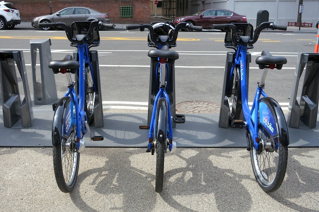 Three bicycles in New York City's Citibike share program. 