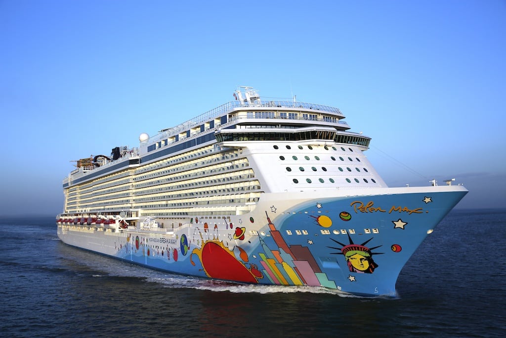 This April 29, 2013 photo provided by Norwegian Cruise Line shows the company’s new cruise ship, Norwegian Breakaway, sailing from Southampton, England, to New York. 