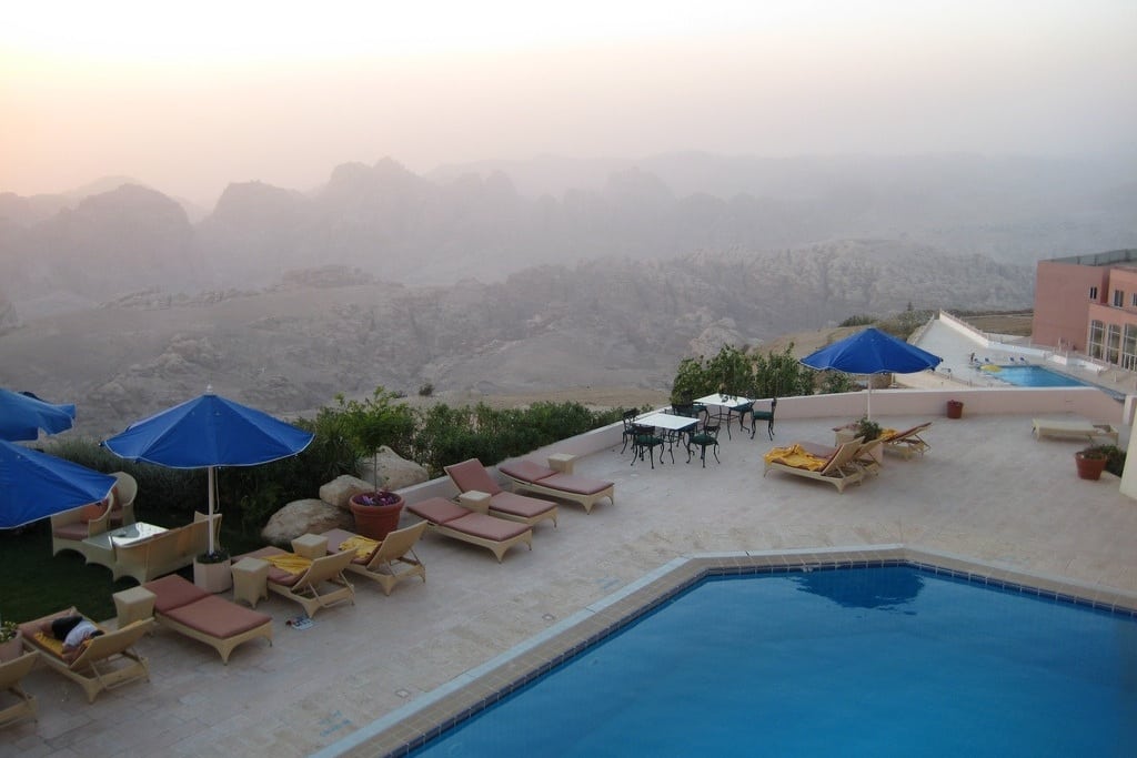 Remarkable sunset views from the Marriott Hotel overlooking the valleys and hills around Petra, Jordan.