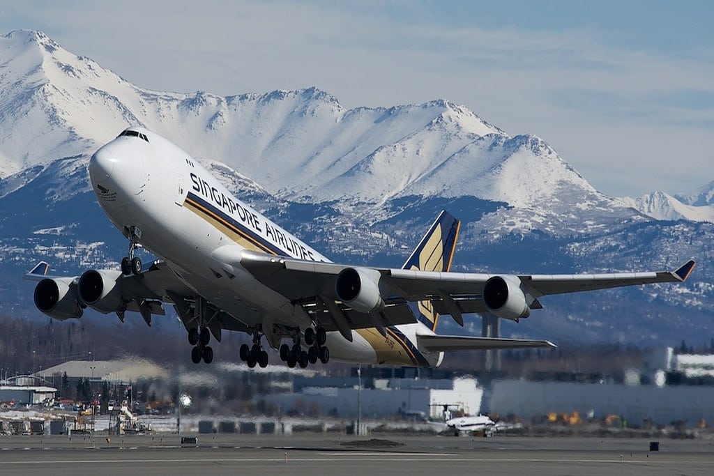 Singapore Airlines Cargo takes off from Anchorage, Alaska. 