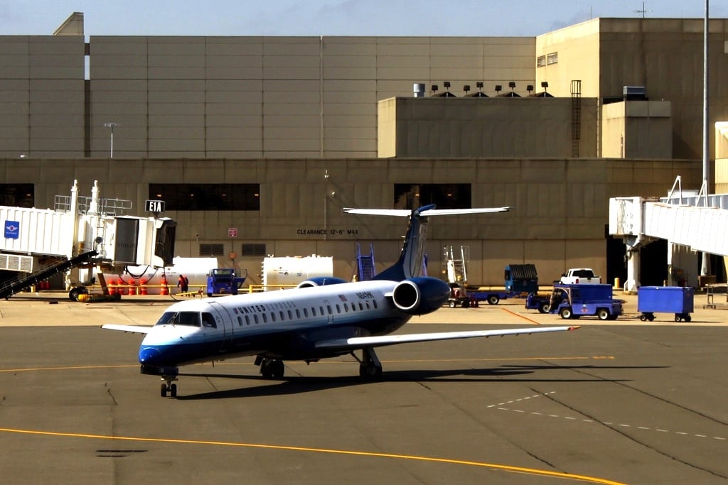 United Express jet lands at Boston's Logan International Airport. 