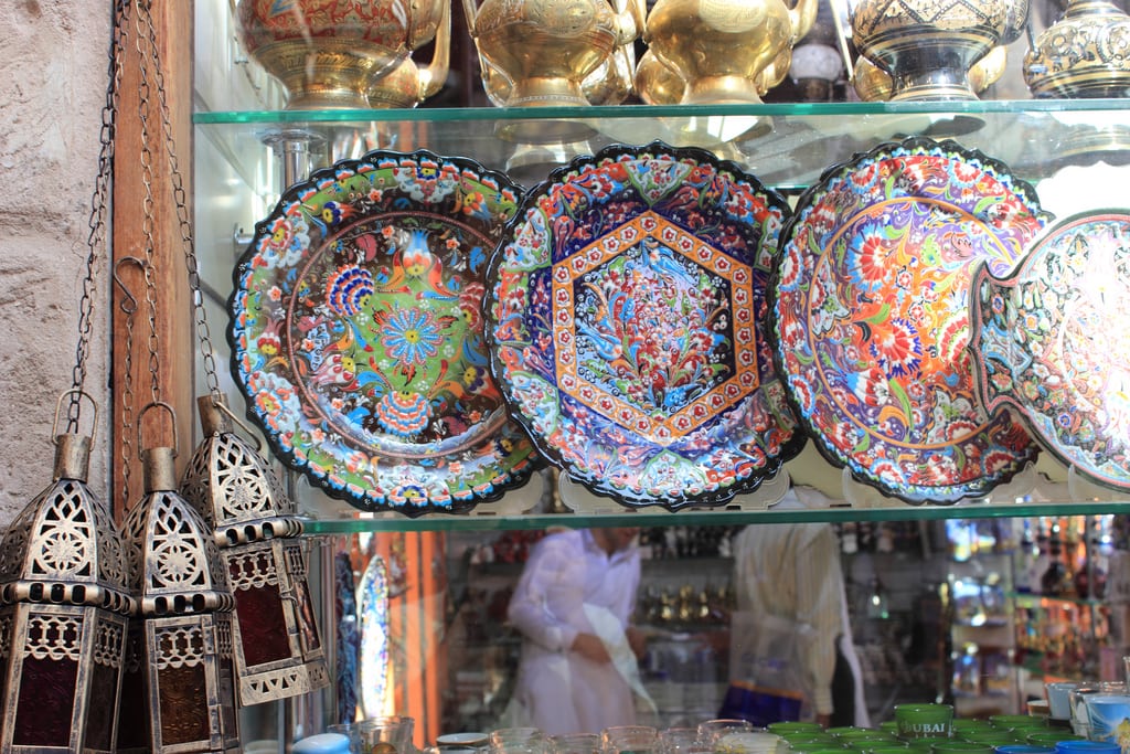 Painted plates in a Dubai souq. 