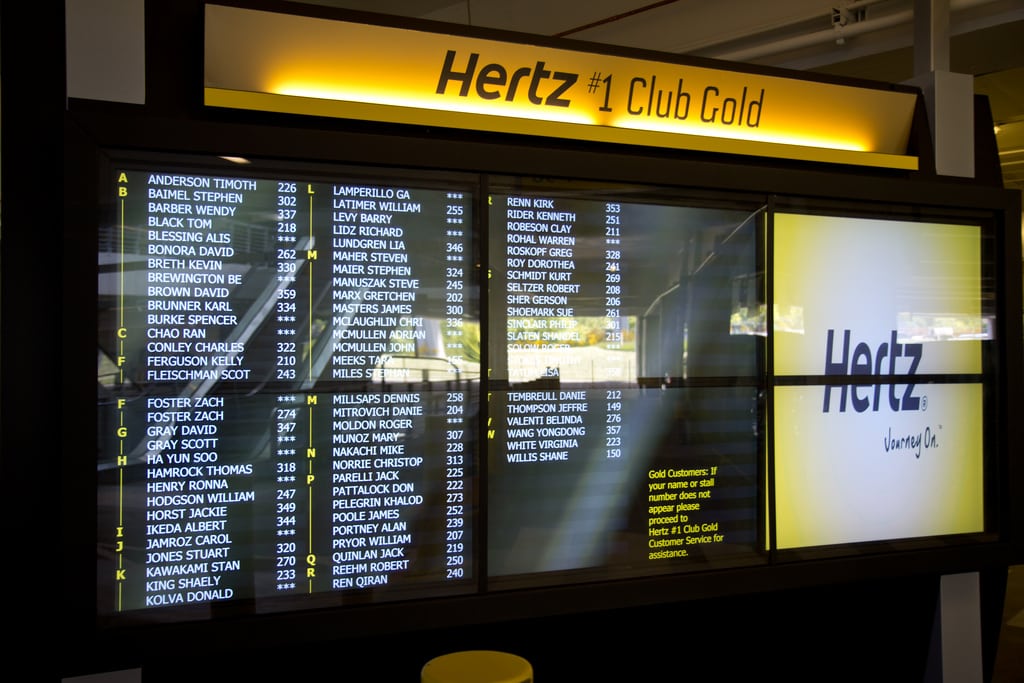 The Hertz loyalty board at SeaTac Airport. 