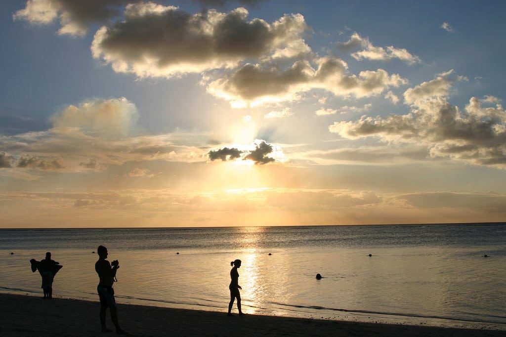 The sun sets on the small Indian Ocean island of Mauritius. 