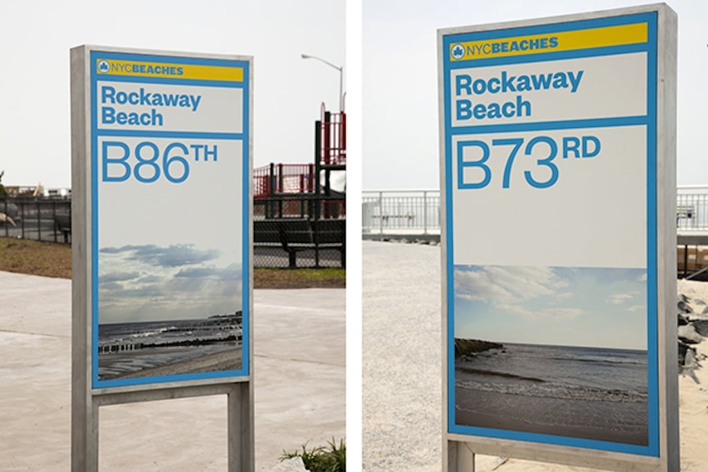 Pentagram Graphics created a branding program of signage and environmental graphics for New York City beaches. 