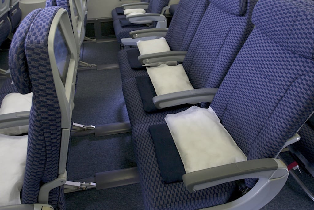 Seats in United Airlines' MileagePlus section. 