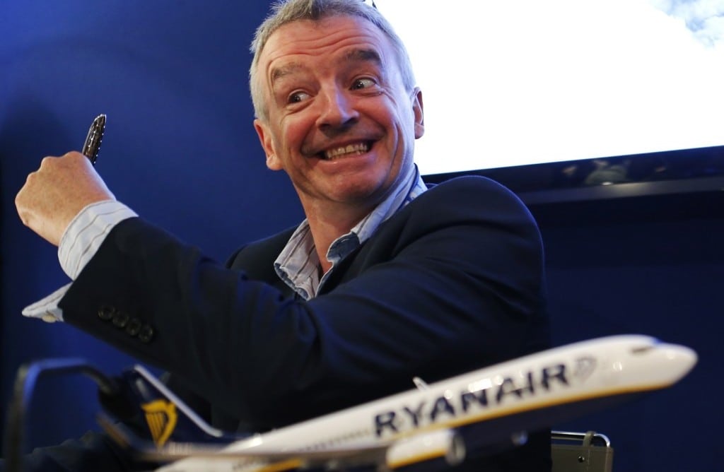 Ryanair Chief Executive Michael O'Leary gestures during a signing ceremony at the 50th Paris Air Show near Paris. 