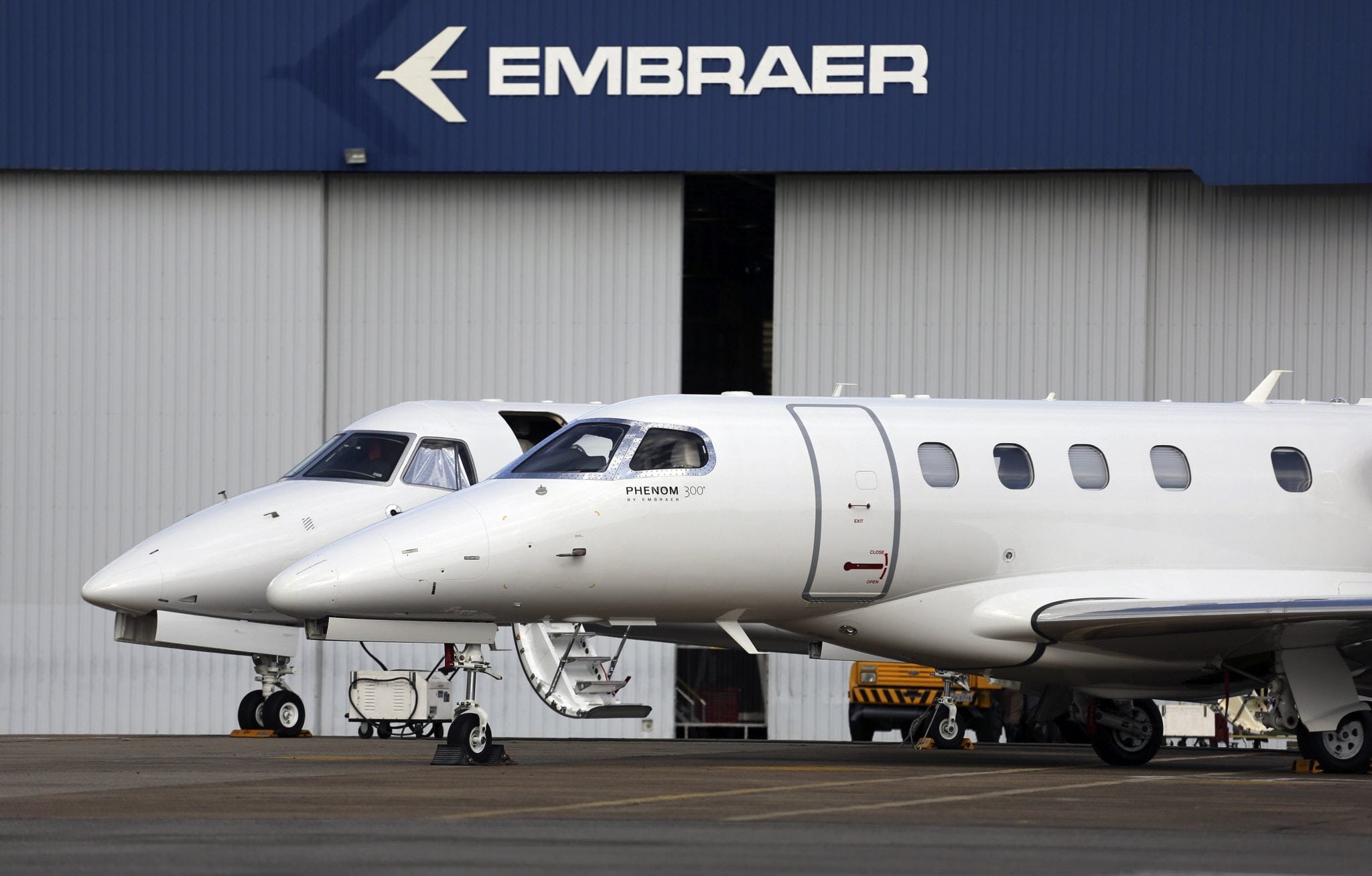 Private jets are seen at the Embraer headquarters in Sao Jose dos Campos. 
