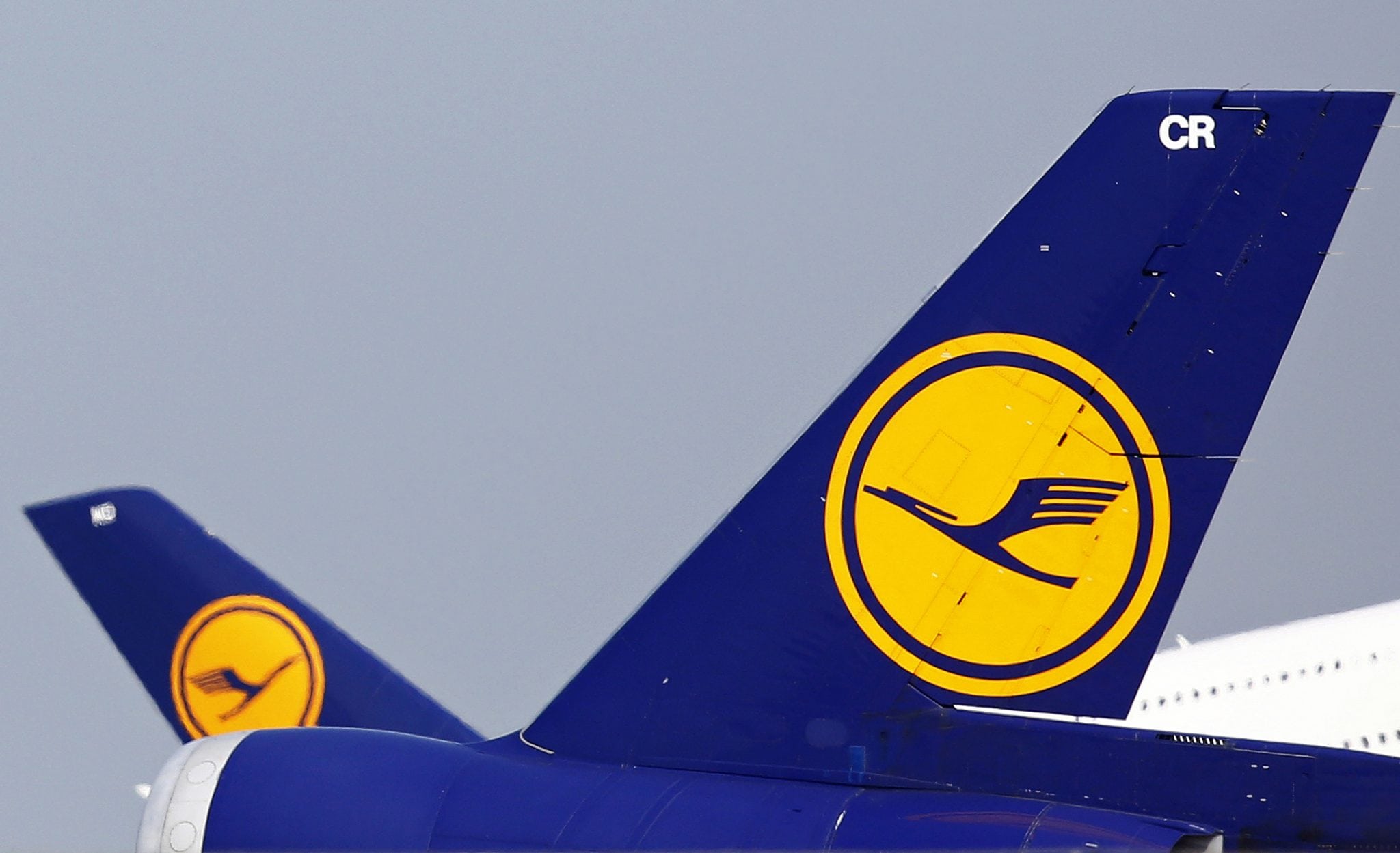 The tails of German air carrier Lufthansa aircraft are seen at Fraport airport in Frankfurt. 