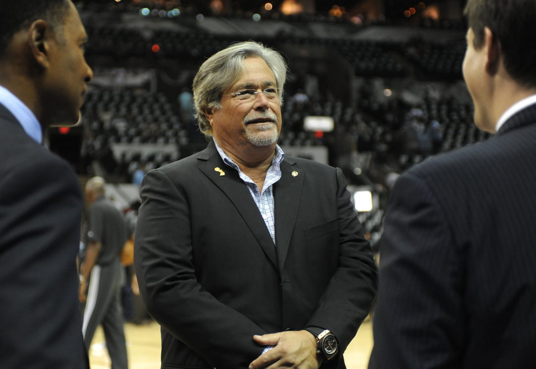 Miami Heat owner Micky Arison is seen prior to the start in Game 5 of the NBA Finals against the San Antonio Spurs at the AT&T Center in San Antonio, Texas, Sunday, June 16, 2013. 