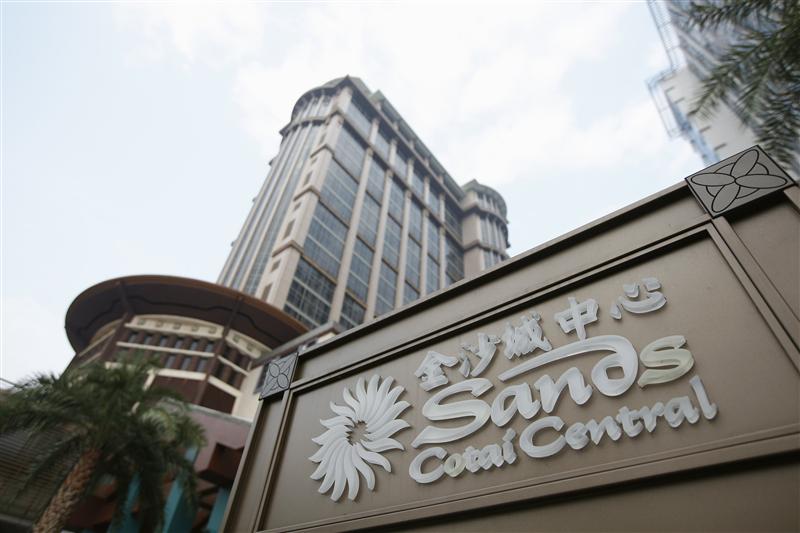 The Sands Cotai Central logo is seen in front of its hotel in Macau. 