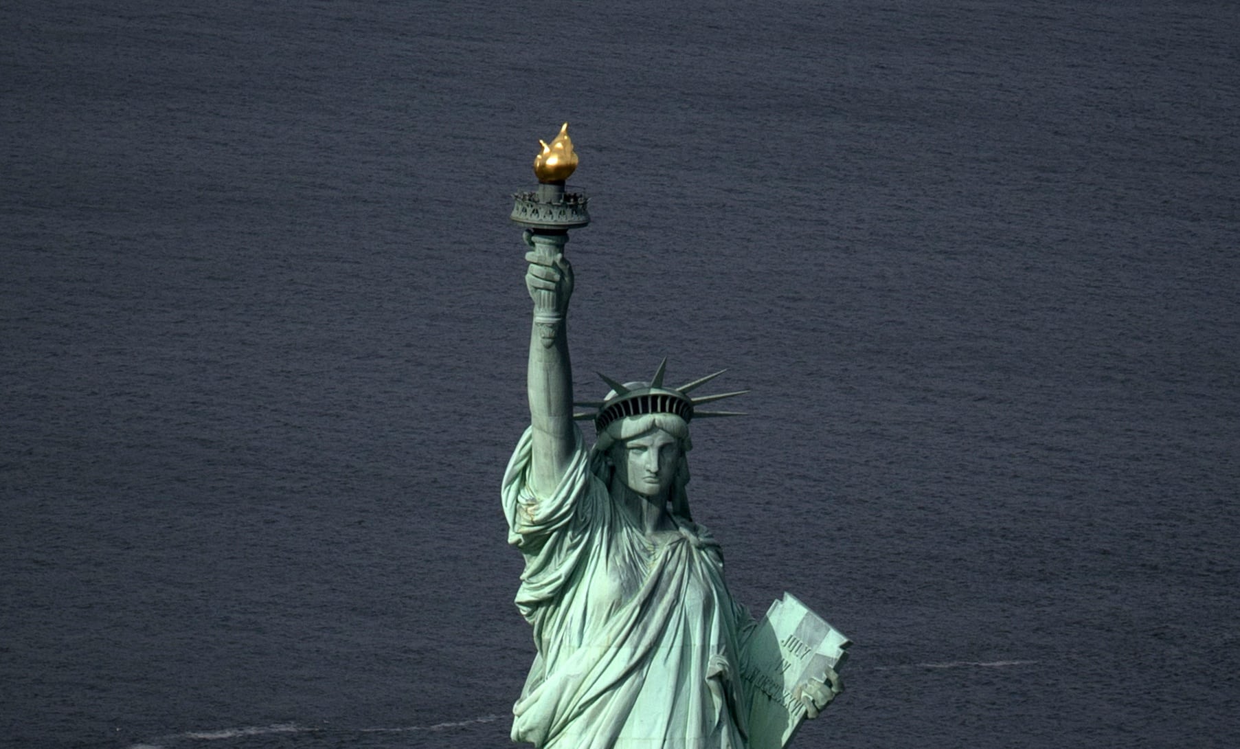 The Statue of Liberty is seen from this aerial view after Liberty Island was hit by Hurricane Sandy. 