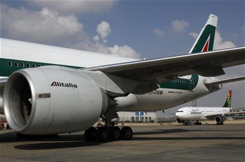 An Alitalia airplane is seen at the airport in Cairo. 