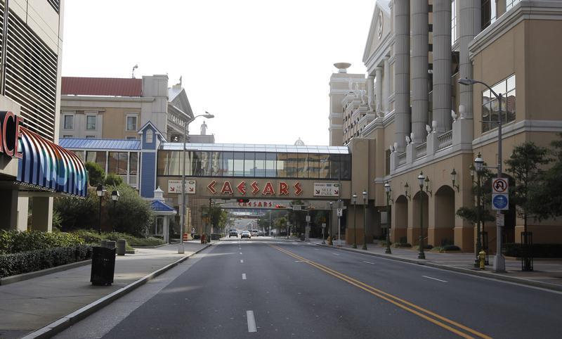 A general view shows the empty streets outside The Caesar's Casino in Atlantic City, New Jersey, August 26, 2011. 