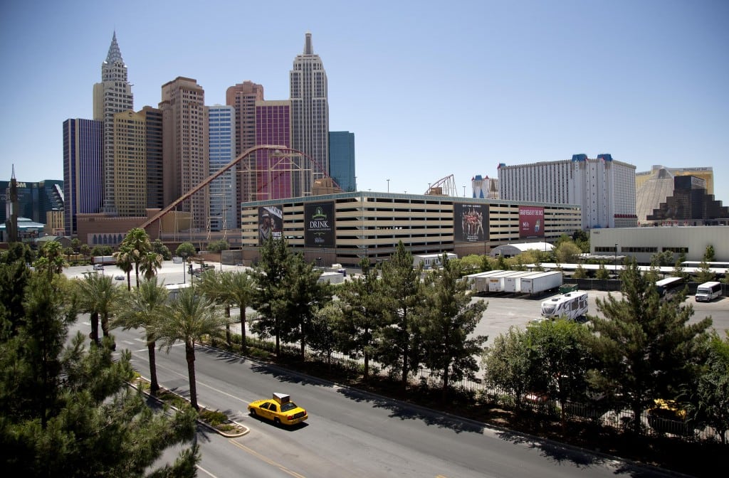 The New York-New York hotel-casino, left, is seen from the Monte Carlo parking garage west of The Strip Tuesday, June 18, 2013, in Las Vegas. 