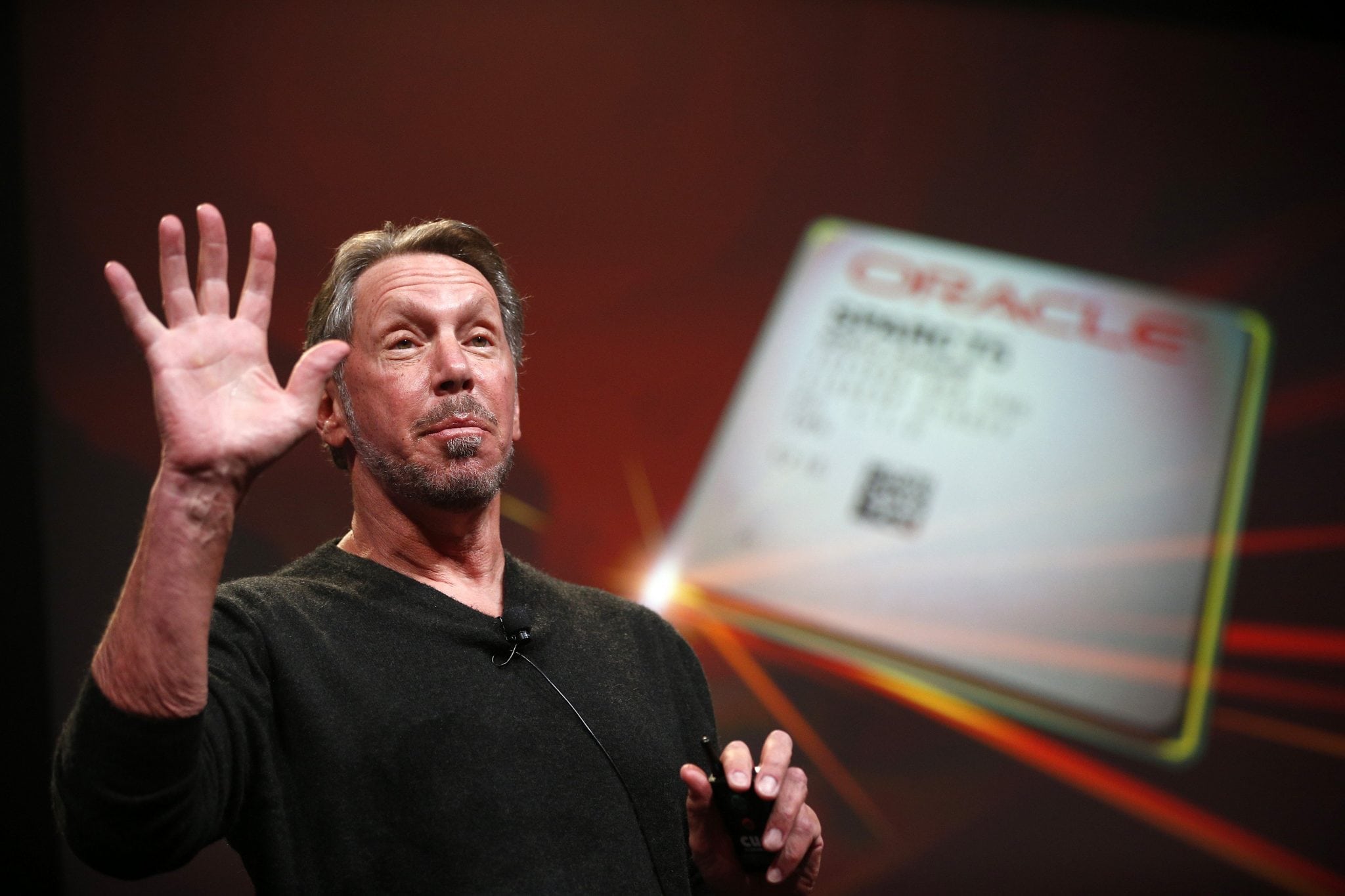 CEO of Oracle Corp, Larry Ellison introduces the company's latest SPARC servers at Oracle Conference Center in Redwood Shores, California March 26, 2013.