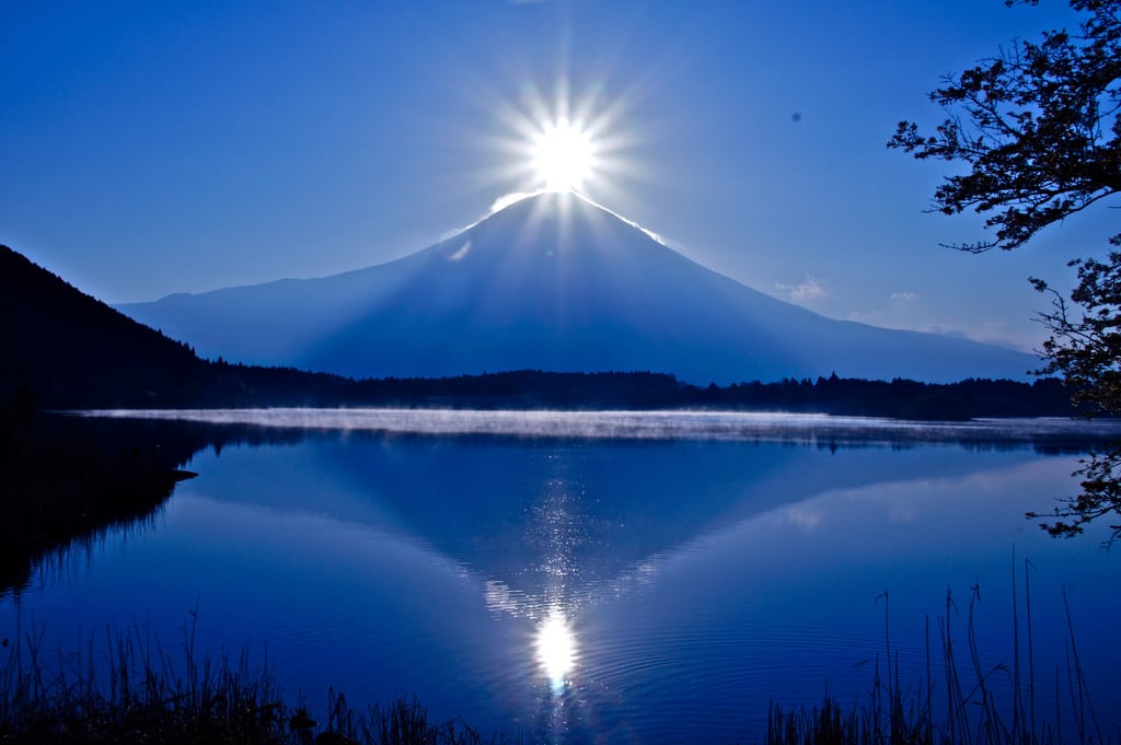 Lake Tanuki and Mount Fuji, Japan.