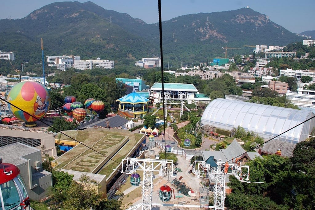 A view of Hong Kong's Ocean Park from the top of the gondola ride. 