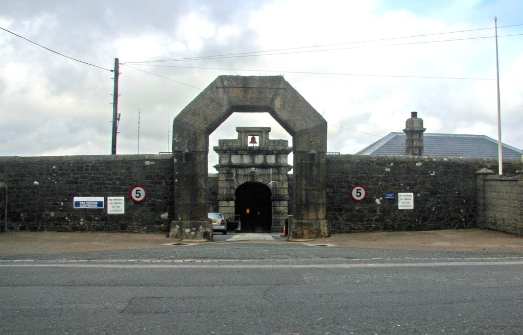 The main entrance to the men's prison Dartmoor in the English county of Devon. 