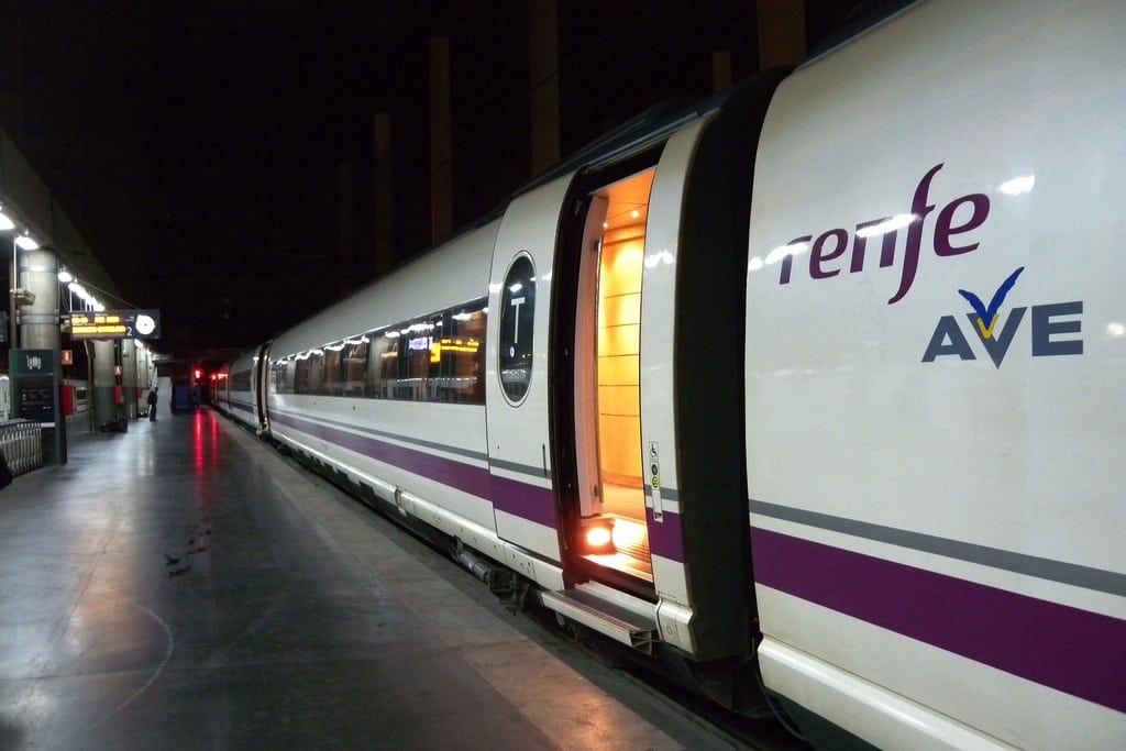 A Spanish high-speed train at Barcelona Sants Station. 