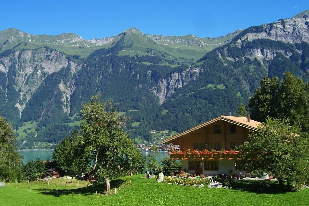 A summer home overlooks Lake Brienz in Switzerland. 