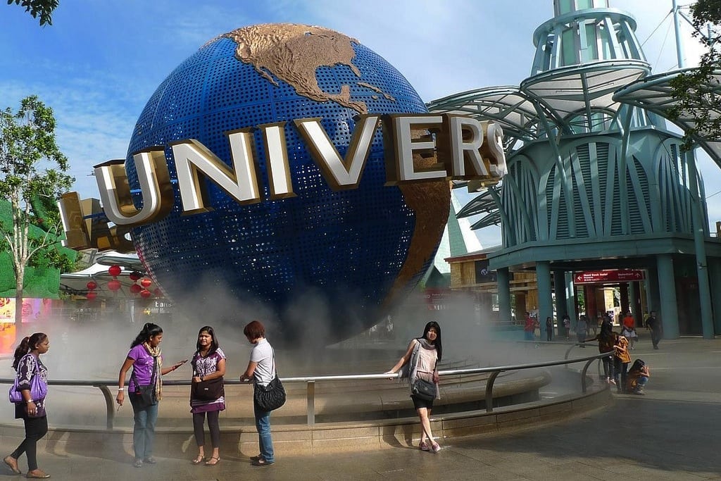 Universal's iconic globe near the entrance of Universal Studios Singapore. 