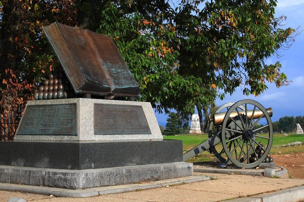 Monuments honor the location of the original Gettysburg battle. 