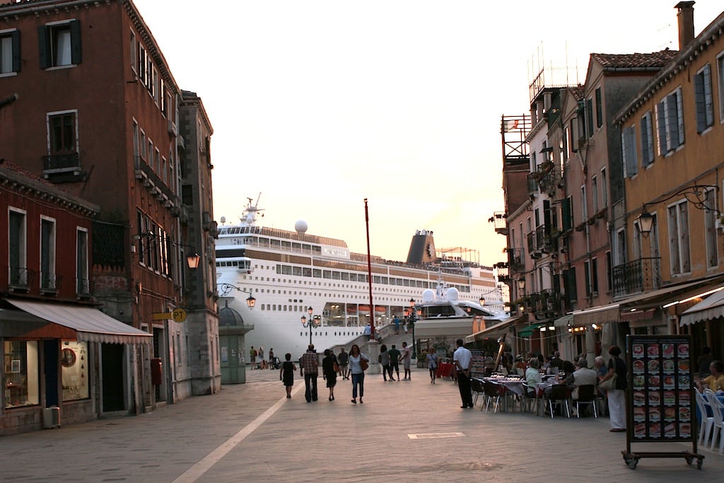 A cruise ship in port in Venice, Italy. 