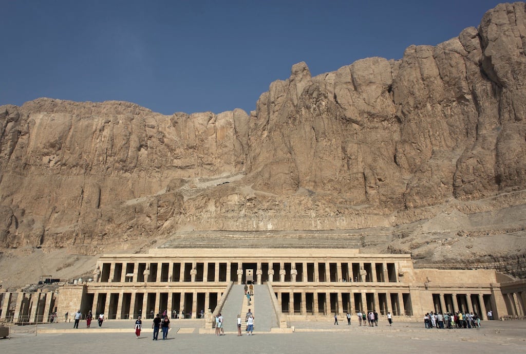 In this Feb. 27, 2013 file photo, Foreign tourists visit Hatshepsut Temple, in Luxor, Egypt. 