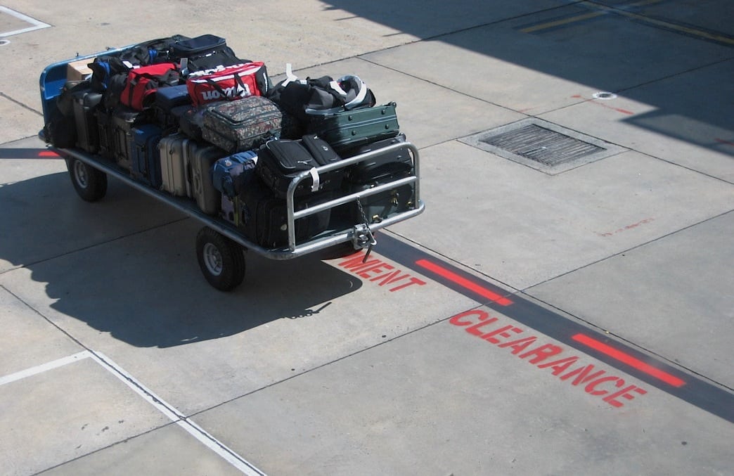 A luggage trolley sits outside the plane at Melbourne's Tullamarine airport. 