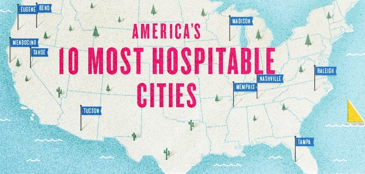 Airbnb's map of the ten most hospitable cities in the U.S. 
