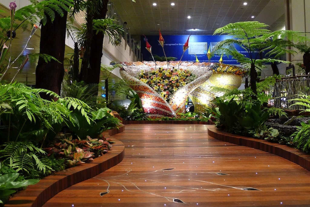 View of pathway and display at Changi's "Enchanted Garden."