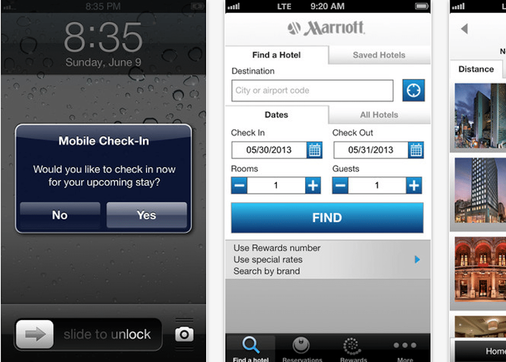 Marriott updated its iOS and Android apps to enable loyalty program members to check-in a day before their arrivals and to retrieve a pre-programmed key card at a mobile check-in desk at the hotel once their rooms are ready. No need to stop by the registration desk. 