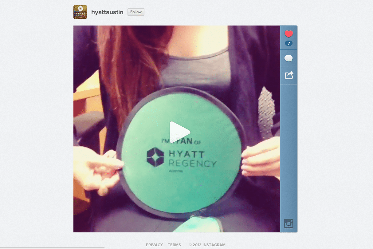 The Hyatt Regency in Austin used an Instagram video to demonstrate a product it gave away. 