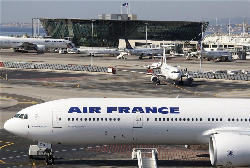 Air France planes wait on the tarmac to take off at Nice International Airport in southern France. 