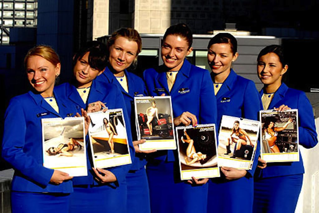 The "Ryanair girls" of 2008 pose with their swimsuit calendars. 