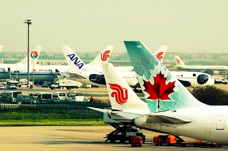 Airline members of the Star Alliance converge at the Pudong Airport in China. 
