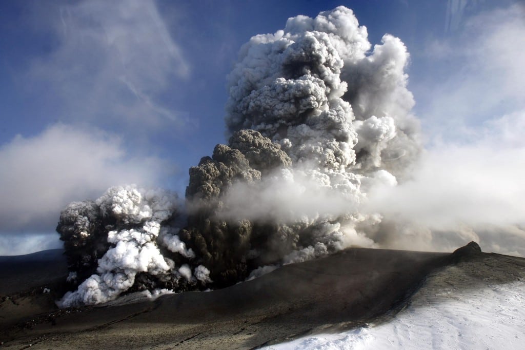 This is a Saturday, April 17, 2010 file photo of the volcano in southern Iceland's Eyjafjallajokull glacier sends ash into the air . Air travel was crippled and millions of passengers were left stranded for days because the ash cloud was considered too dangerous to fly through. 