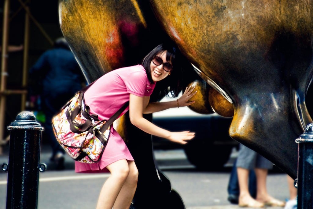 Clearly no one ever thought of touching the Wall Street Bull there before this photo on July 25, 2008.