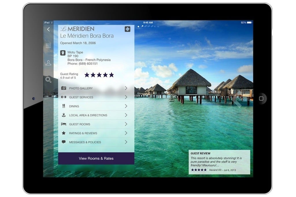 Property pages on the new iPad app show the address, amenities, and reviews of each property. A one-click booking calendar is always one swipe away on the left side of the screen. 