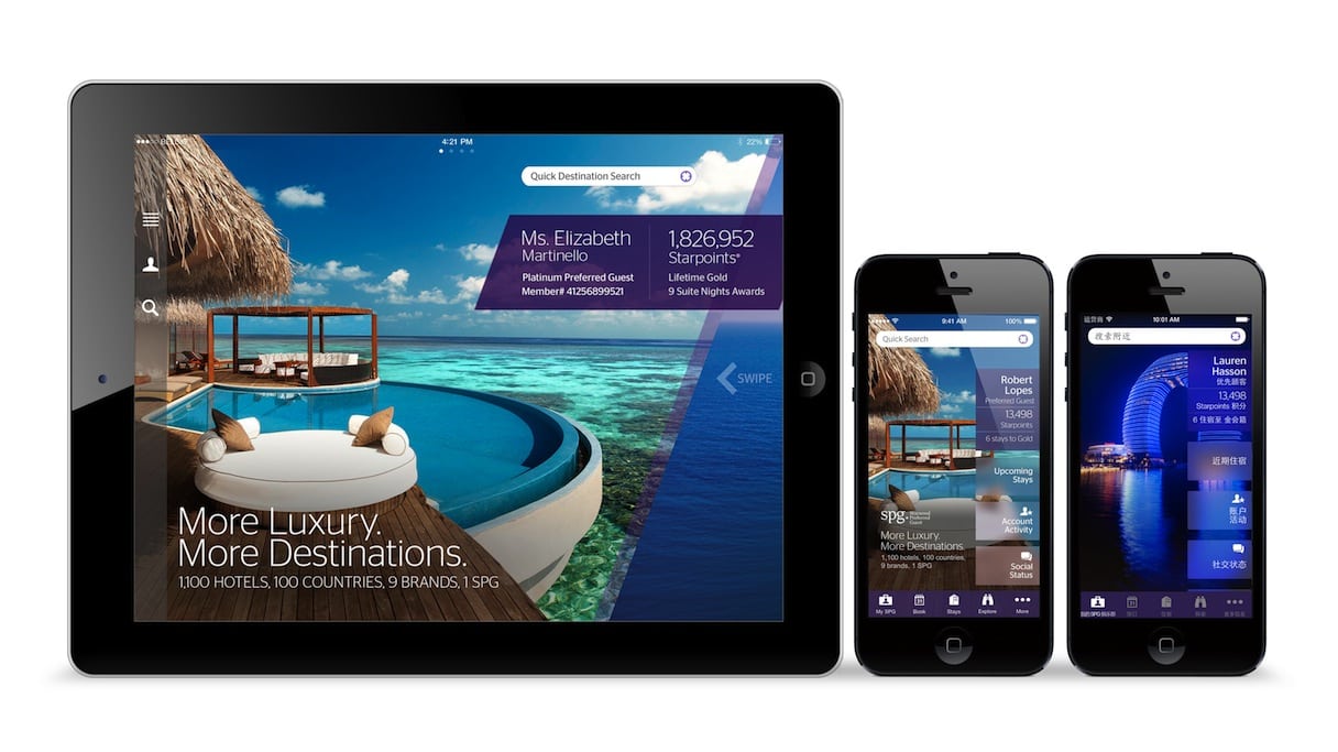 Apps for Starwood Preferred Guest members on an iPhone and an iPad. 